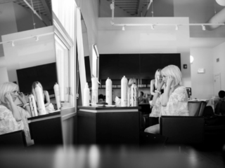 Black and White Getting Ready Photos at Elle Salon in Elgin, Illinois