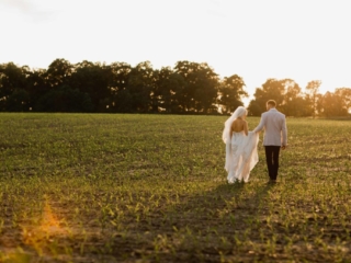 Golden hour in field in Illinois by Geneva, IL Wedding Photographer