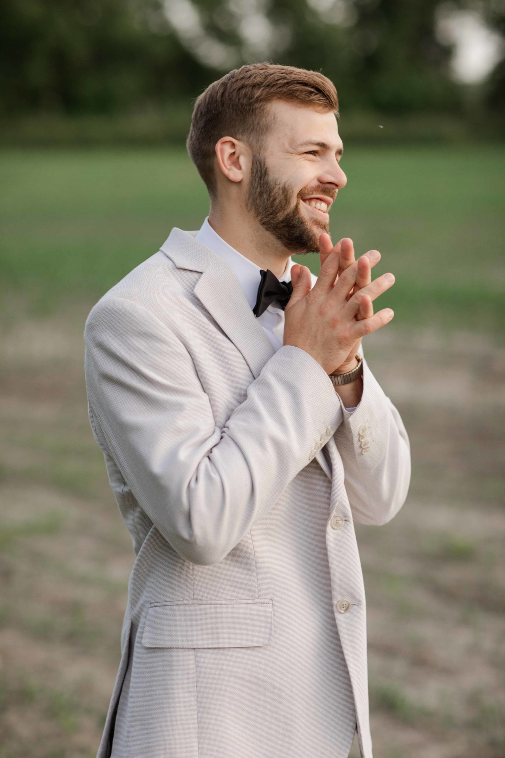Groom reacting to his bride Geneva Illinois Wedding Photographer