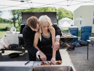 Pit Master Groom and Bride Wedding Reception Photography by Geneva, IL Photographer
