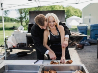 Pit Master Groom and Bride Wedding Reception Photography by Geneva Photographer