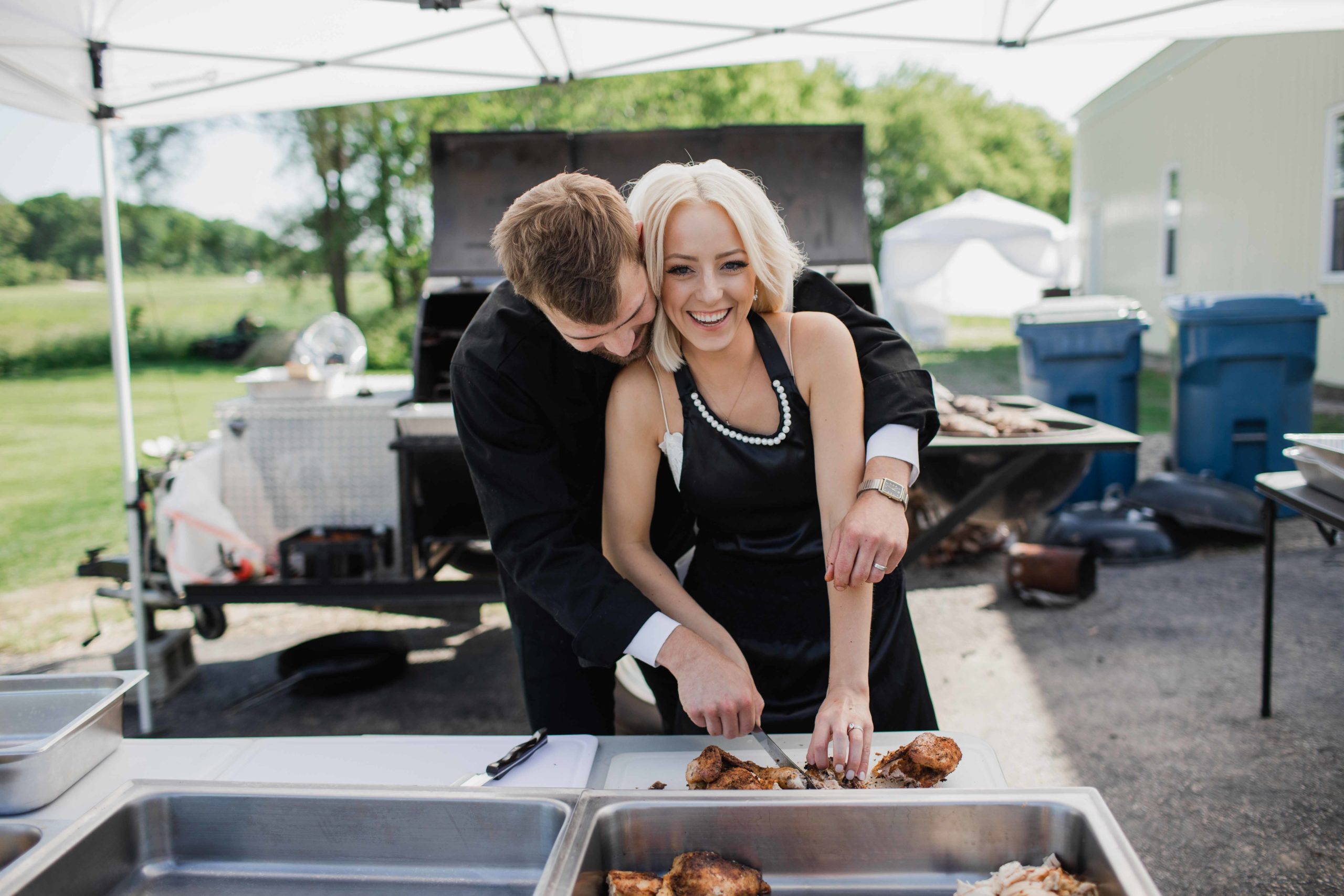 Pit Master Groom and Bride Wedding Reception Photography by Geneva Photographer