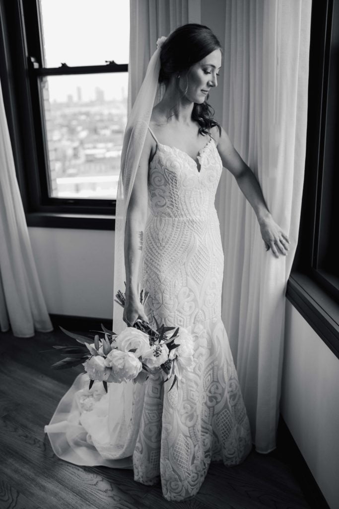 Chicago Illinois Wedding Photography Black and White of Bride at The Robey Hotel