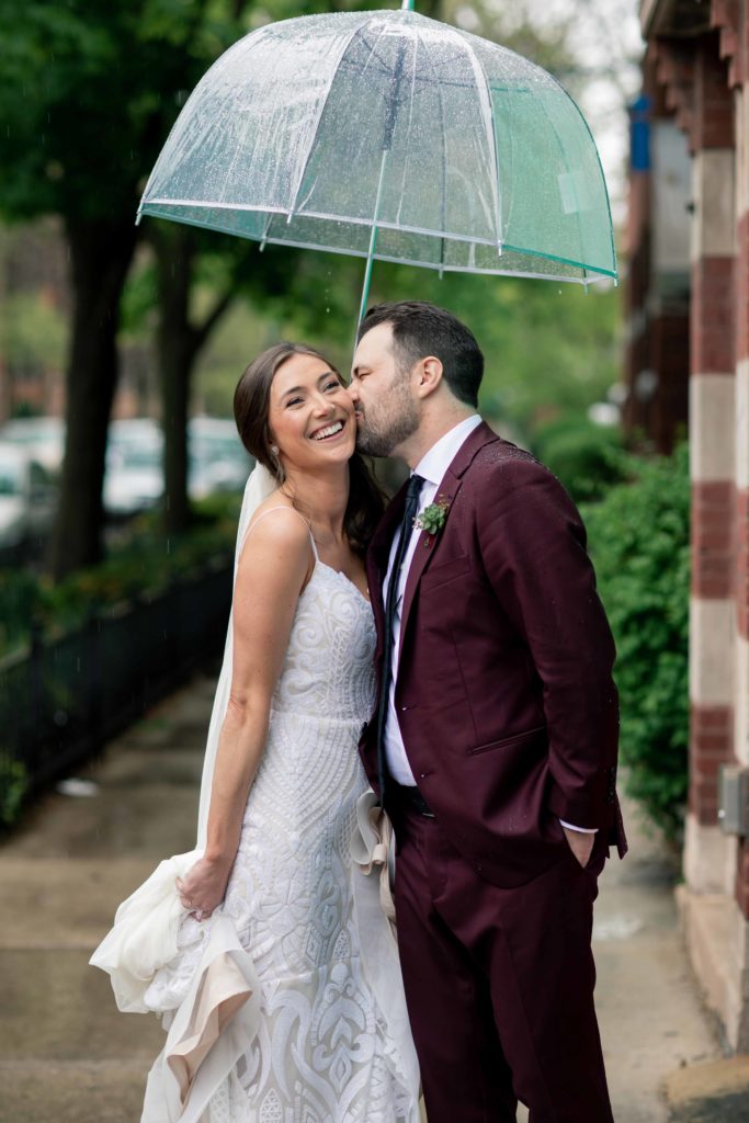 Chicago Illinois Wedding Photography Bride and Groom in the Rain with Umbrella