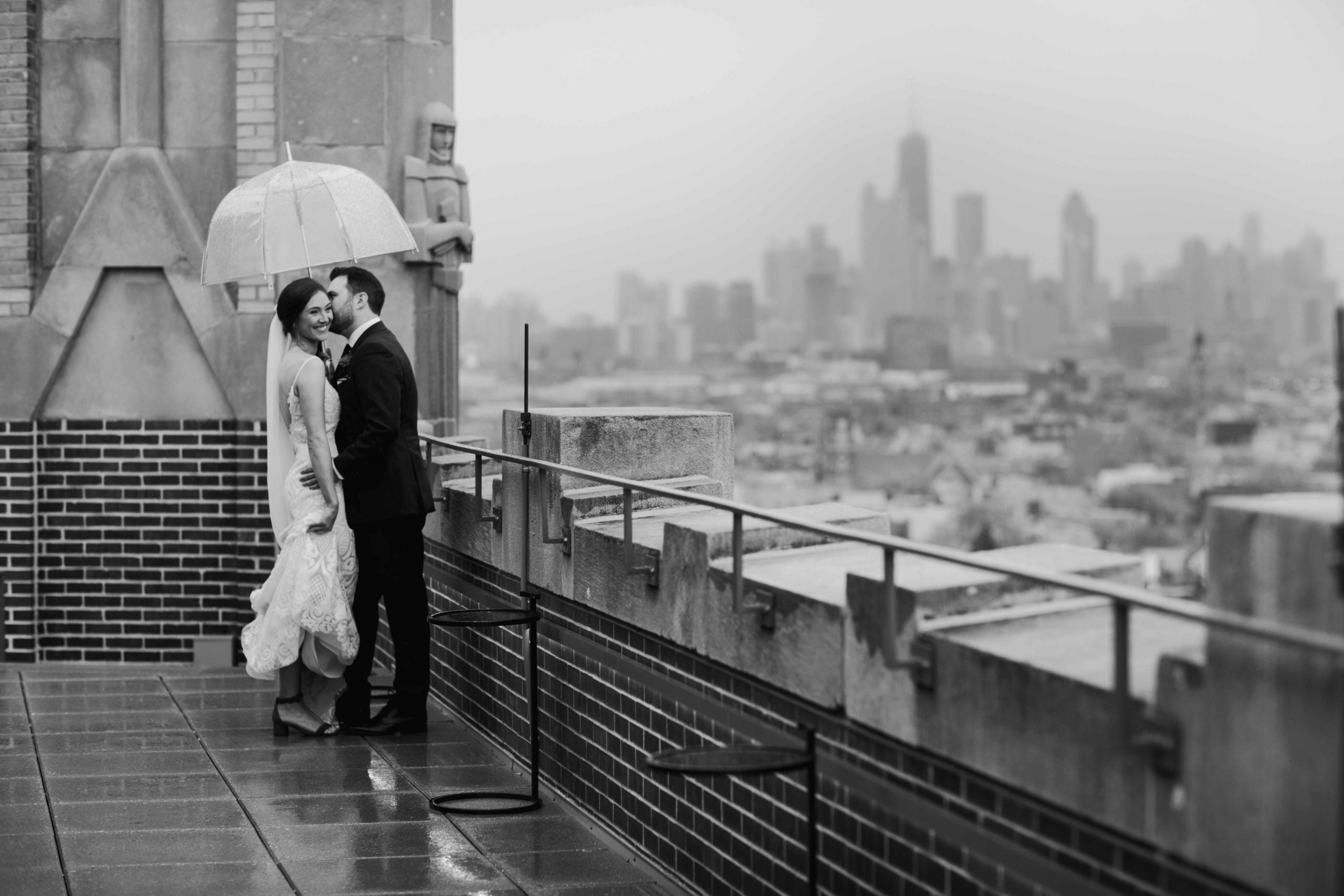 Chicago Illinois Wedding Photography Bride and Groom with Chicago Skyline at The Robey Hotel