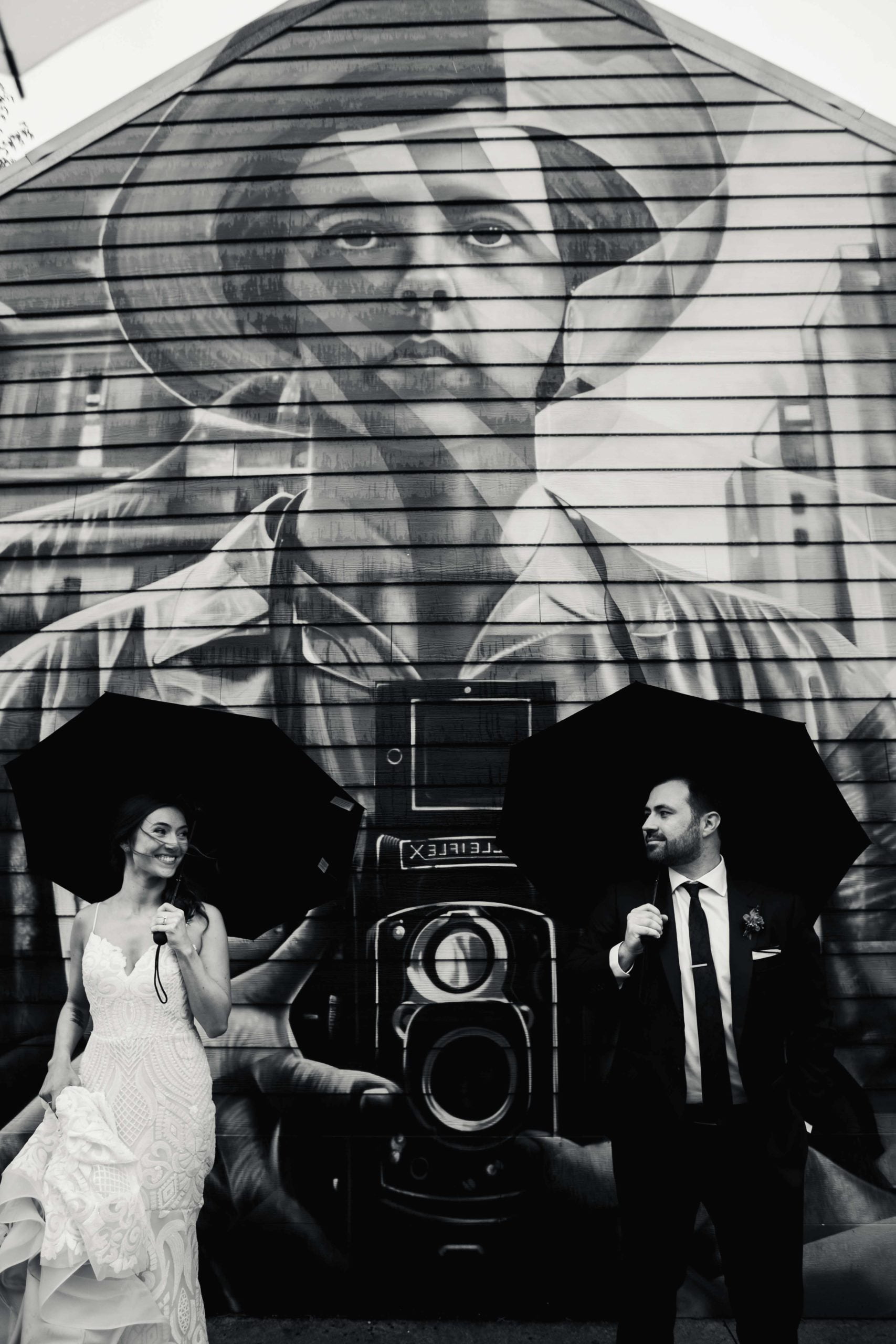 Chicago Illinois Wedding Photography Bride and Groom with street art in Wicker Park