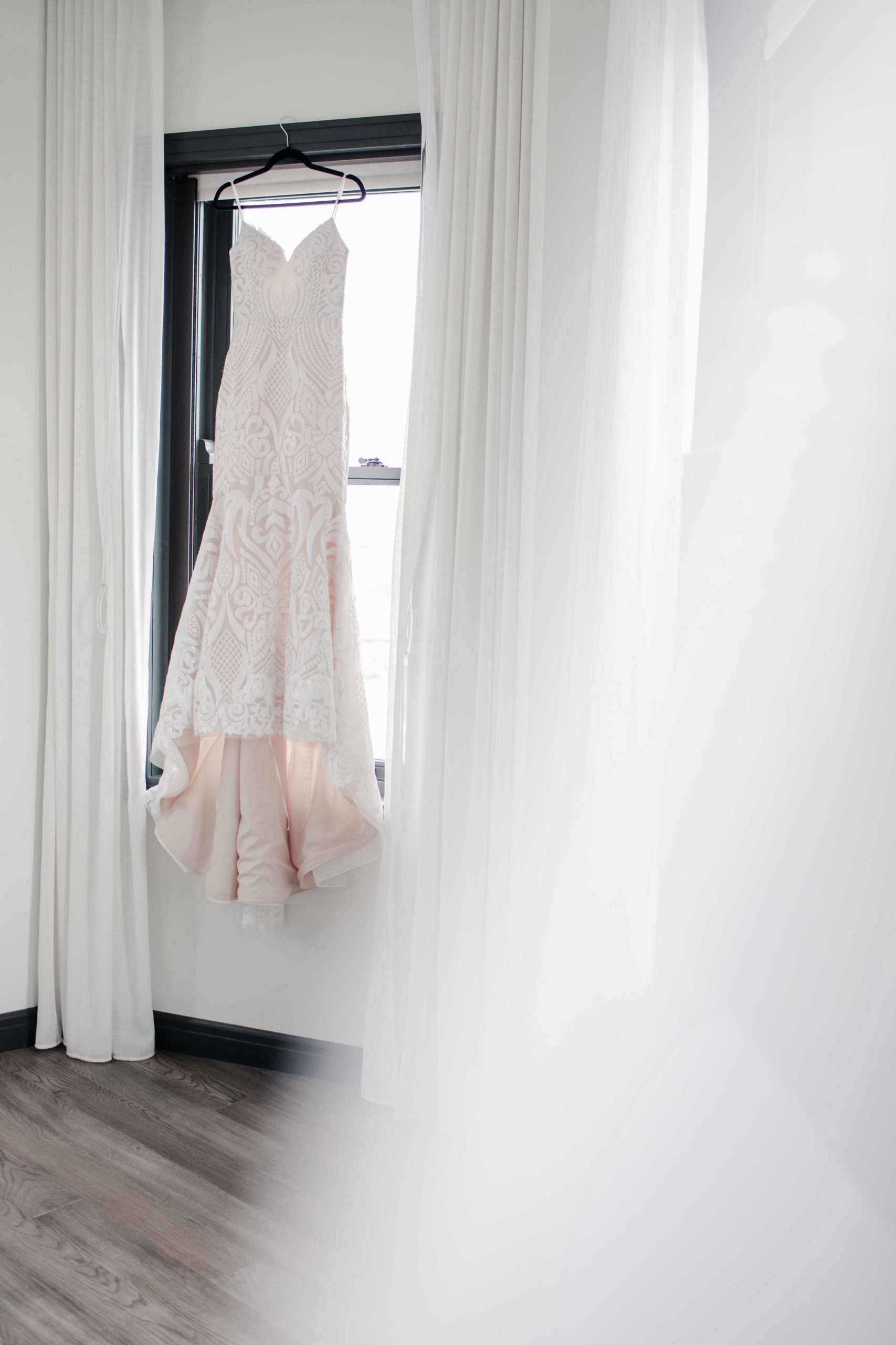 Chicago Illinois Wedding Photography Dress Hanging in The Robey Hotel