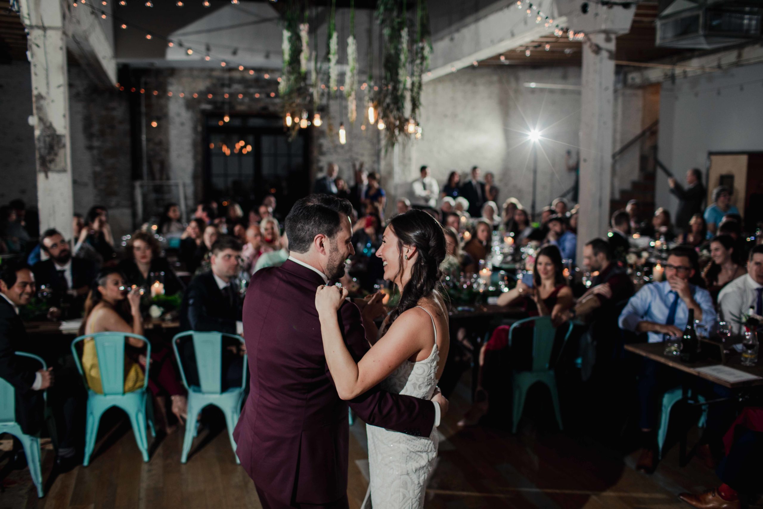 Chicago Illinois Wedding Photography first dance at reception at the Joinery