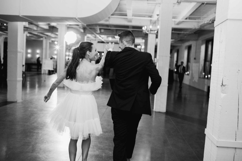 Company 251 Geneva Wedding Photographer bride and groom in black and white introduced into reception
