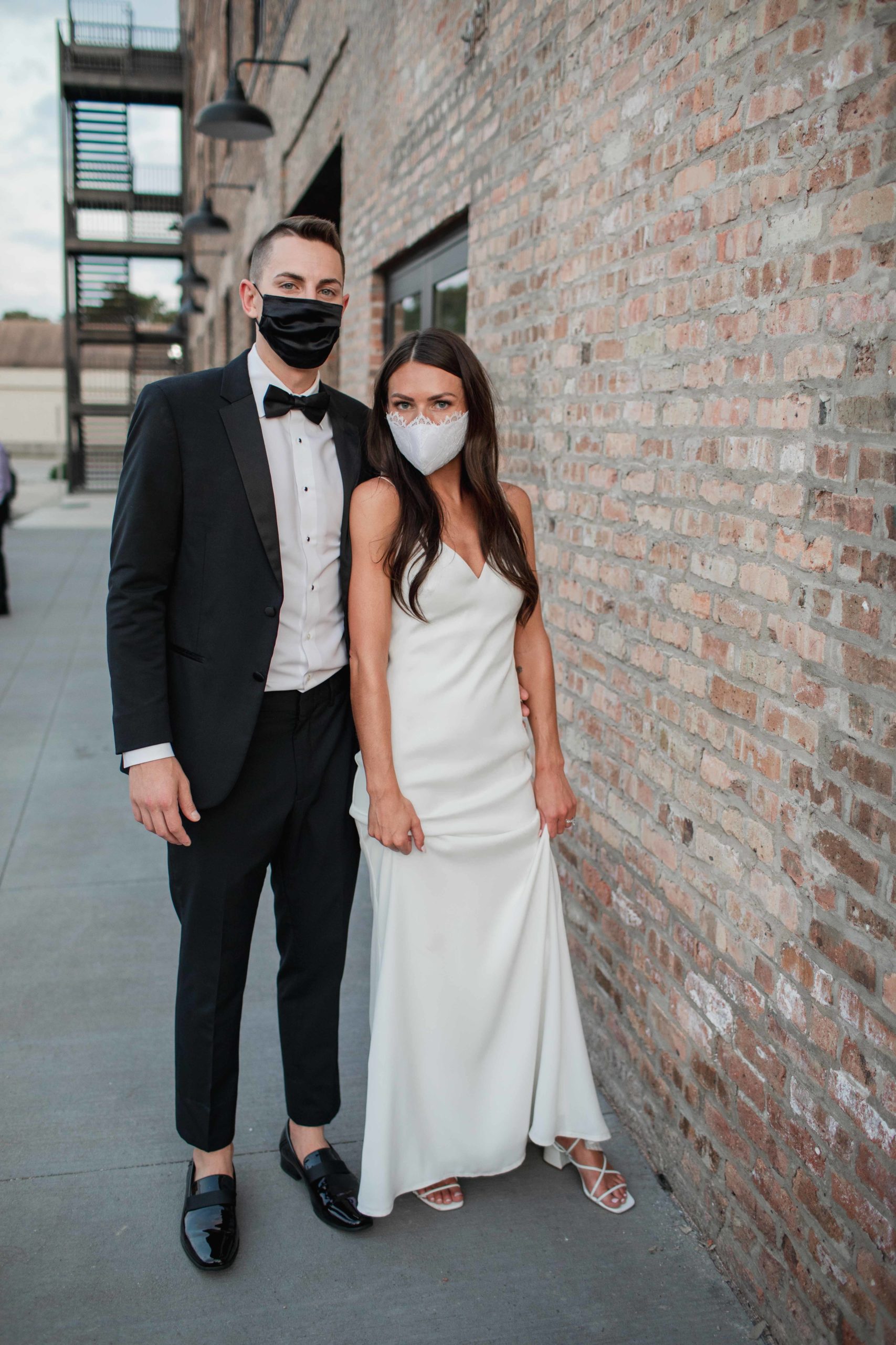 Company 251 Geneva Wedding Photographer bride and groom wearing masks during 2020 wedding