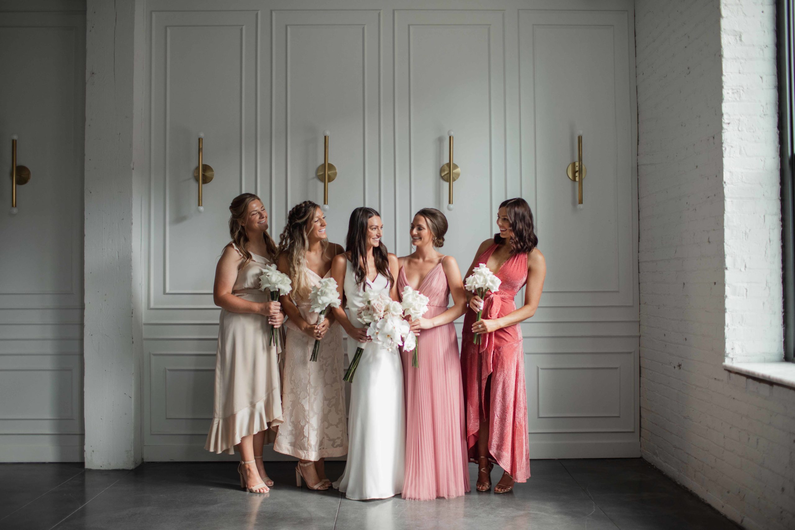 Company 251 Geneva Wedding Photographer bridesmaids and different shades of pink