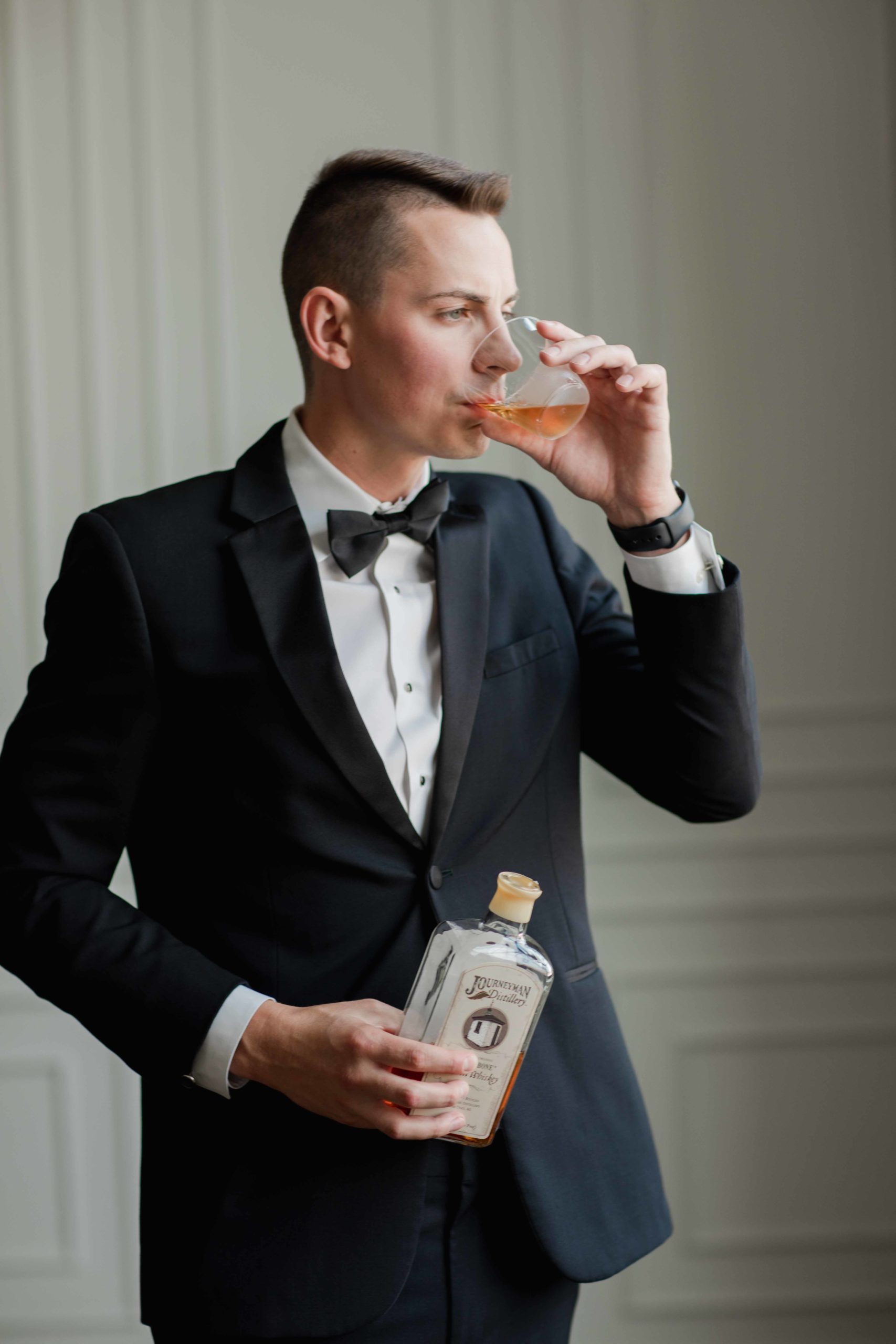 Company 251 Geneva Wedding Photographer groom drinking whiskey
