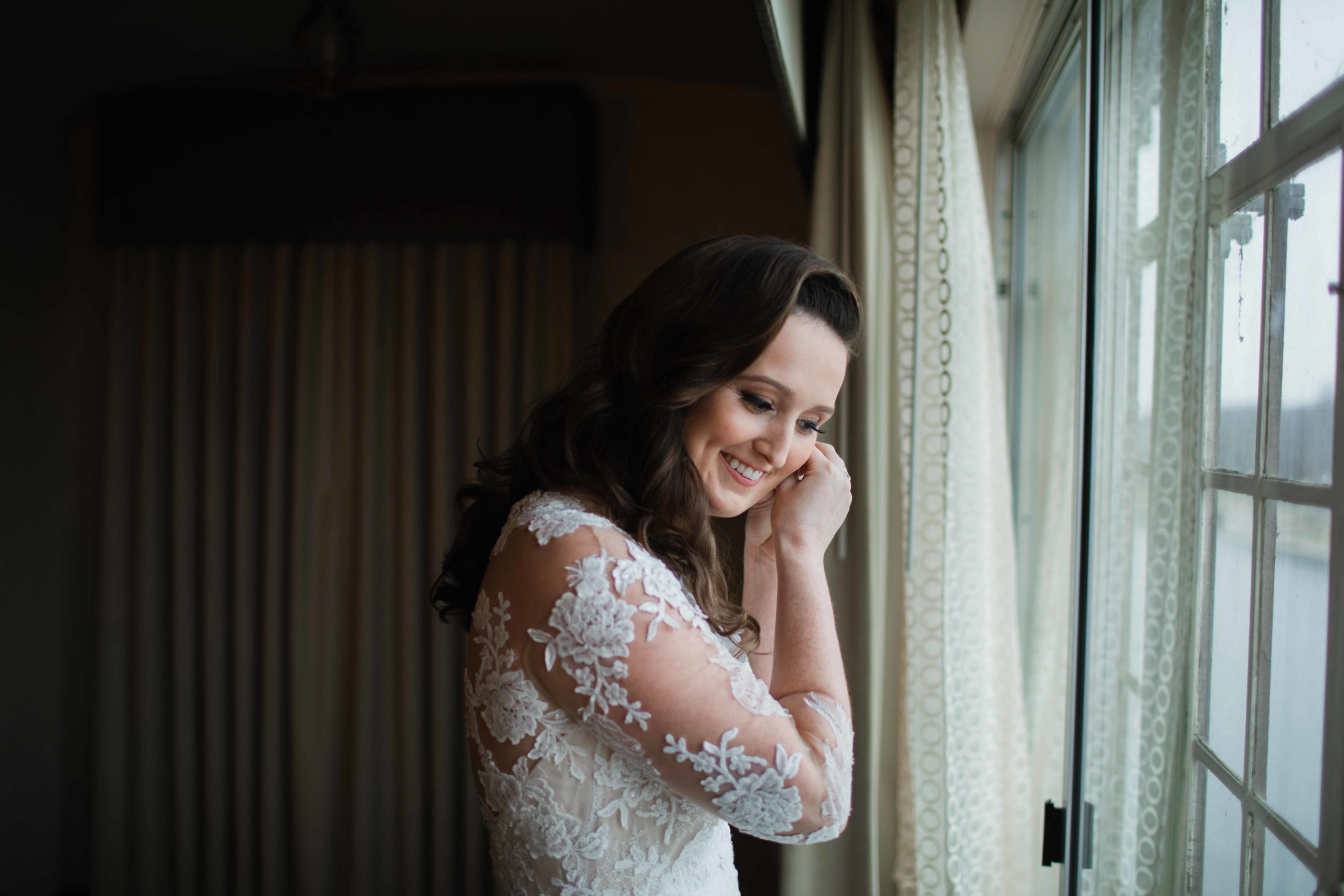 Hotel Baker Winter Wedding Photography Saint Charles Illinois Bride Getting Ready by Window