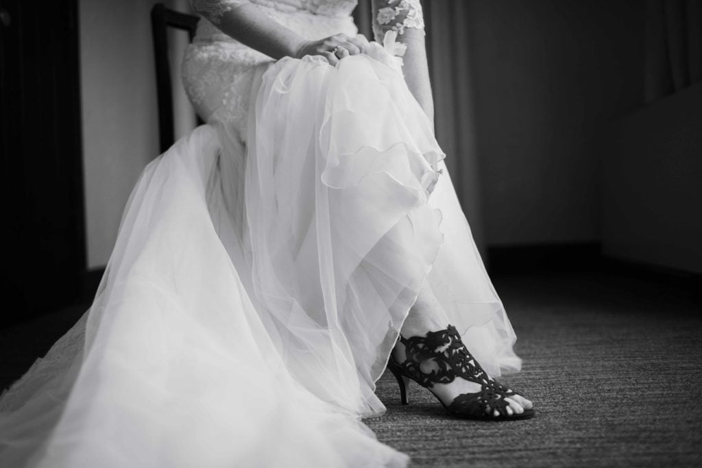Hotel Baker Winter Wedding Photography Saint Charles Illinois Bride Shoes