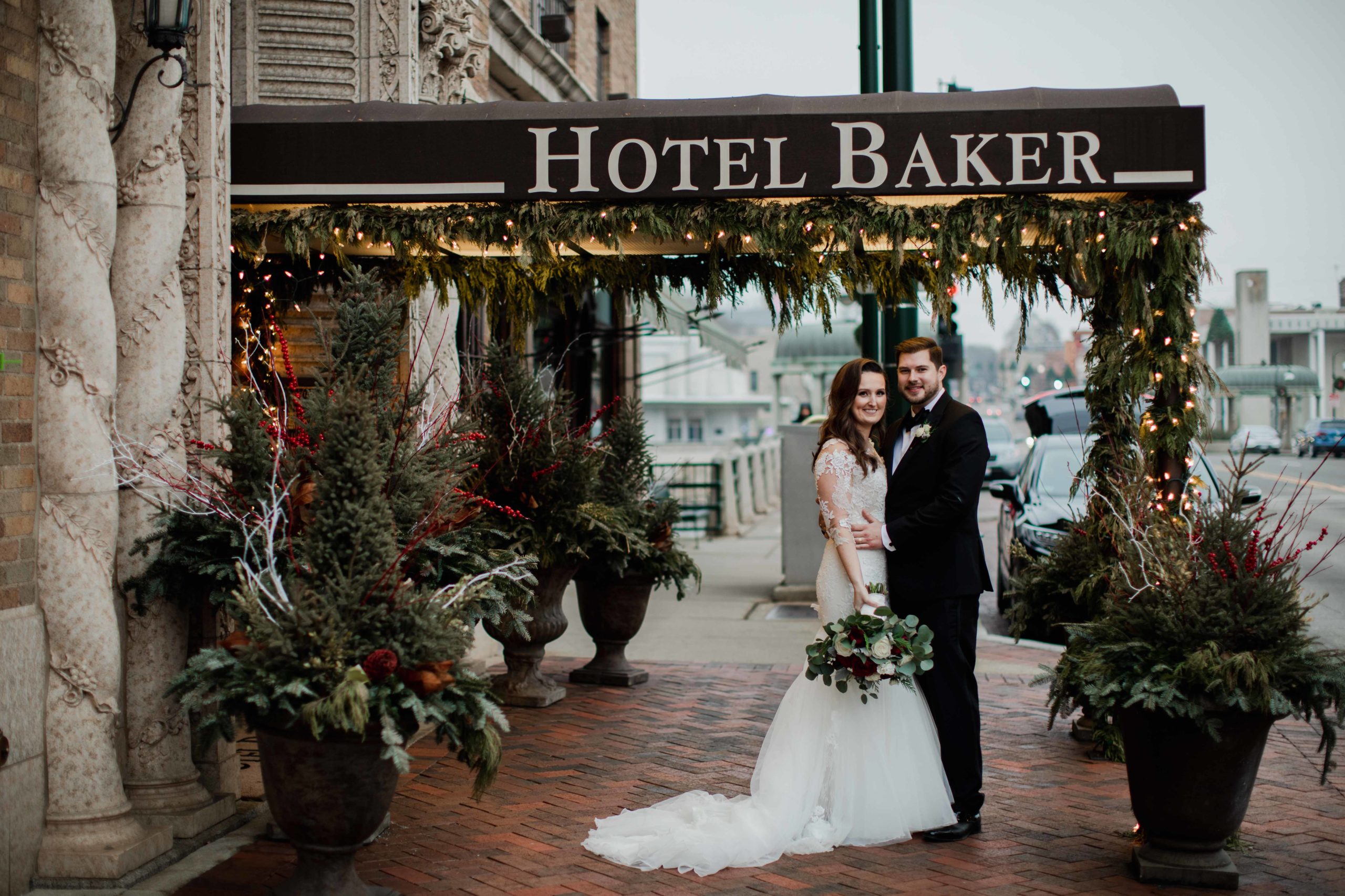 Hotel Baker Winter Wedding Photography Saint Charles Illinois Bride and Groom