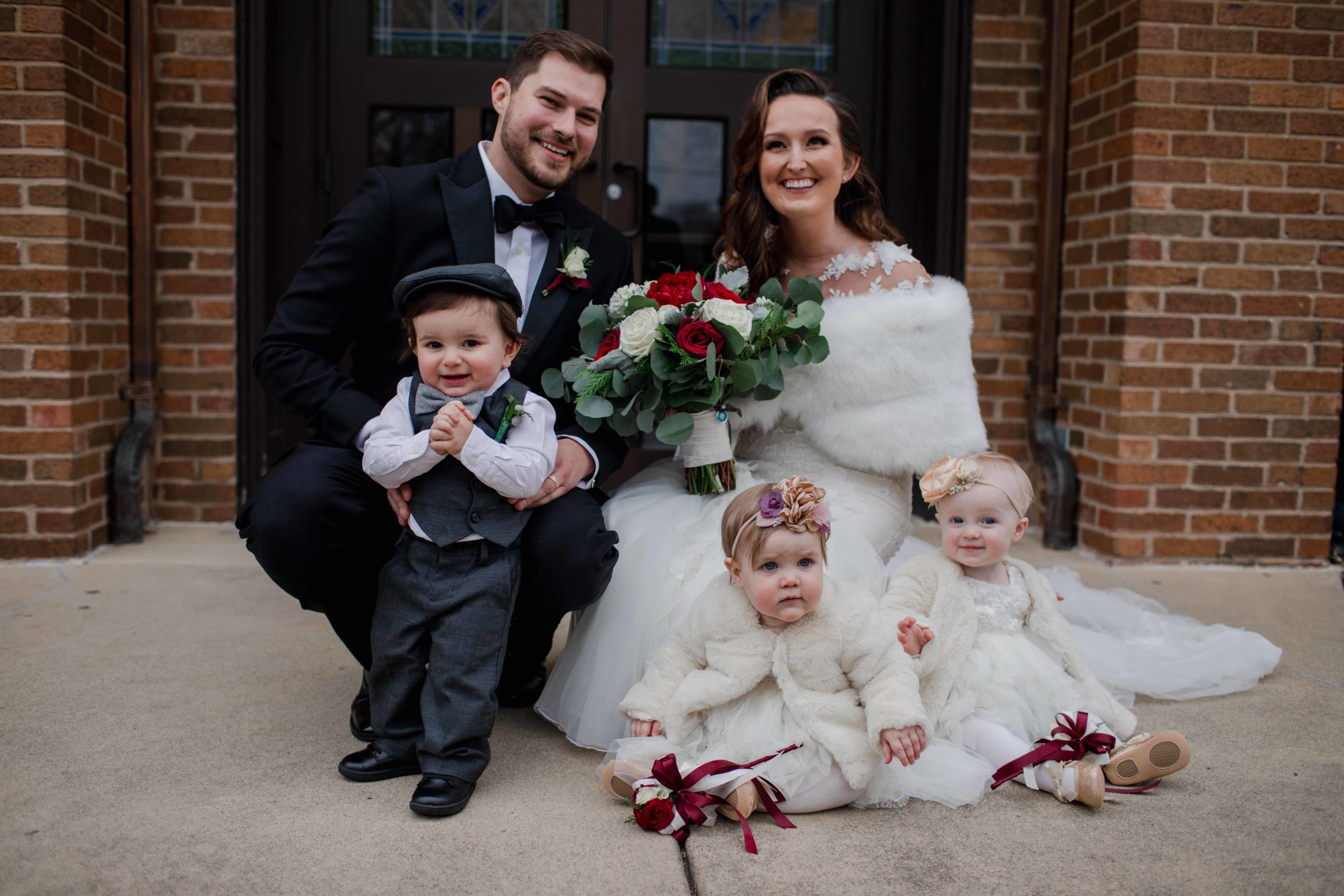 Hotel Baker Winter Wedding Photography Saint Charles Illinois Bride and Groom with Flower Girl and Ring Bearer
