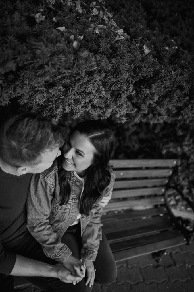 Naperville Riverwalk Engagement Photography by Illinois Photographer Black and White