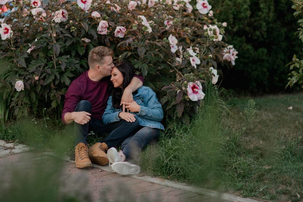 Naperville Riverwalk Engagement Photography by Illinois Photographer Summer Flowers