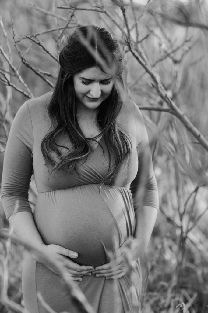 Outdoor Golden Hour Geneva Illinois Maternity Photography Black and White
