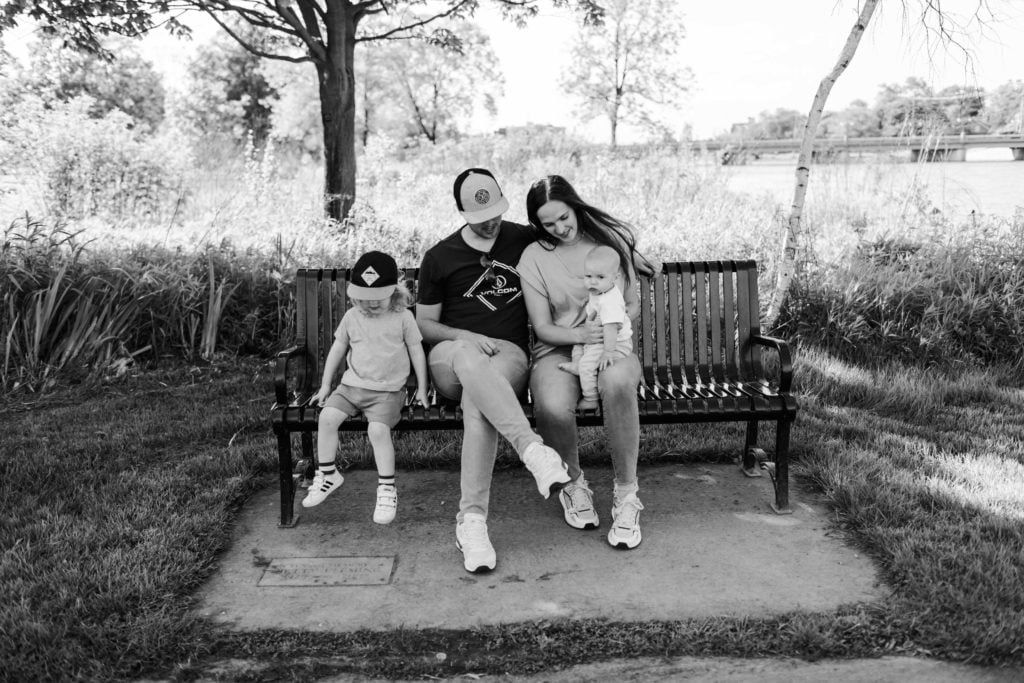 Saint Charles Illinois Family In Home Lifestyle Session on bench