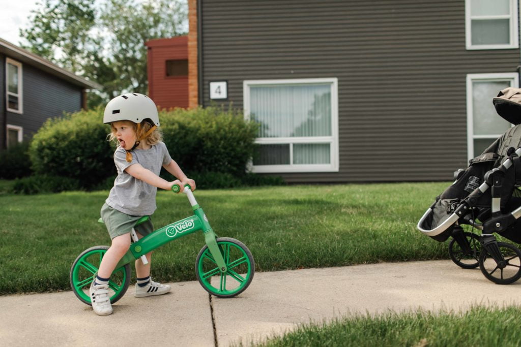Saint Charles Illinois Family In Home Lifestyle Session toddler boy riding bike