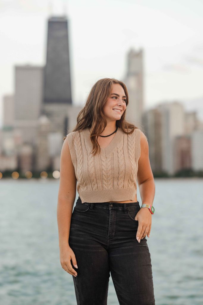 Senior Photoshoot downtown Chicago Skyline at Golden Hour by Chicago Photographer
