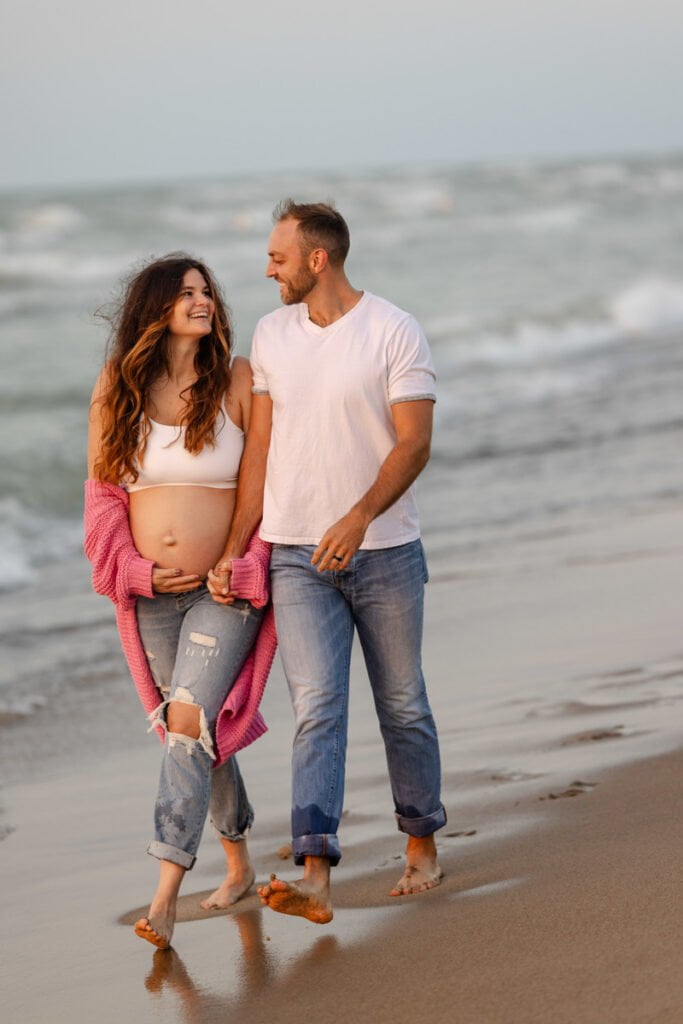 Modern Couple Beach Maternity Portraits by Illinois Photographer Mary Rose Photography.jpg