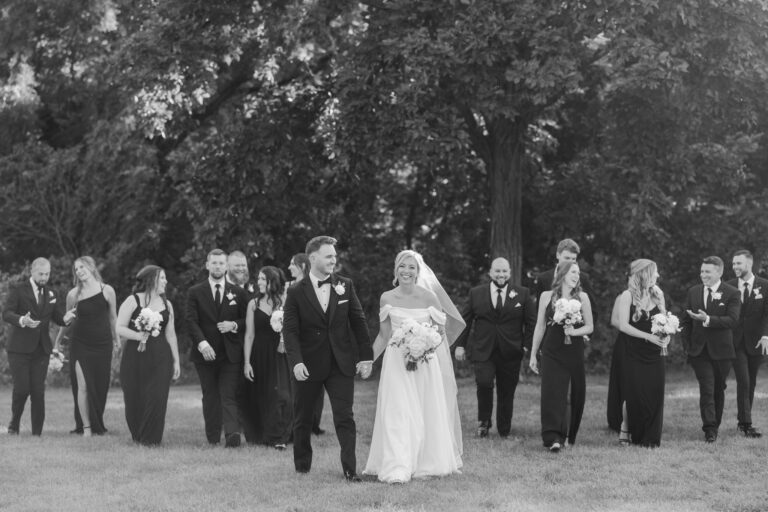 Black and White Bridal Party Modern Light The Pavillion at Orchard Ridge Farms Summer Fall September Wedding By Mary Rose Photography-52