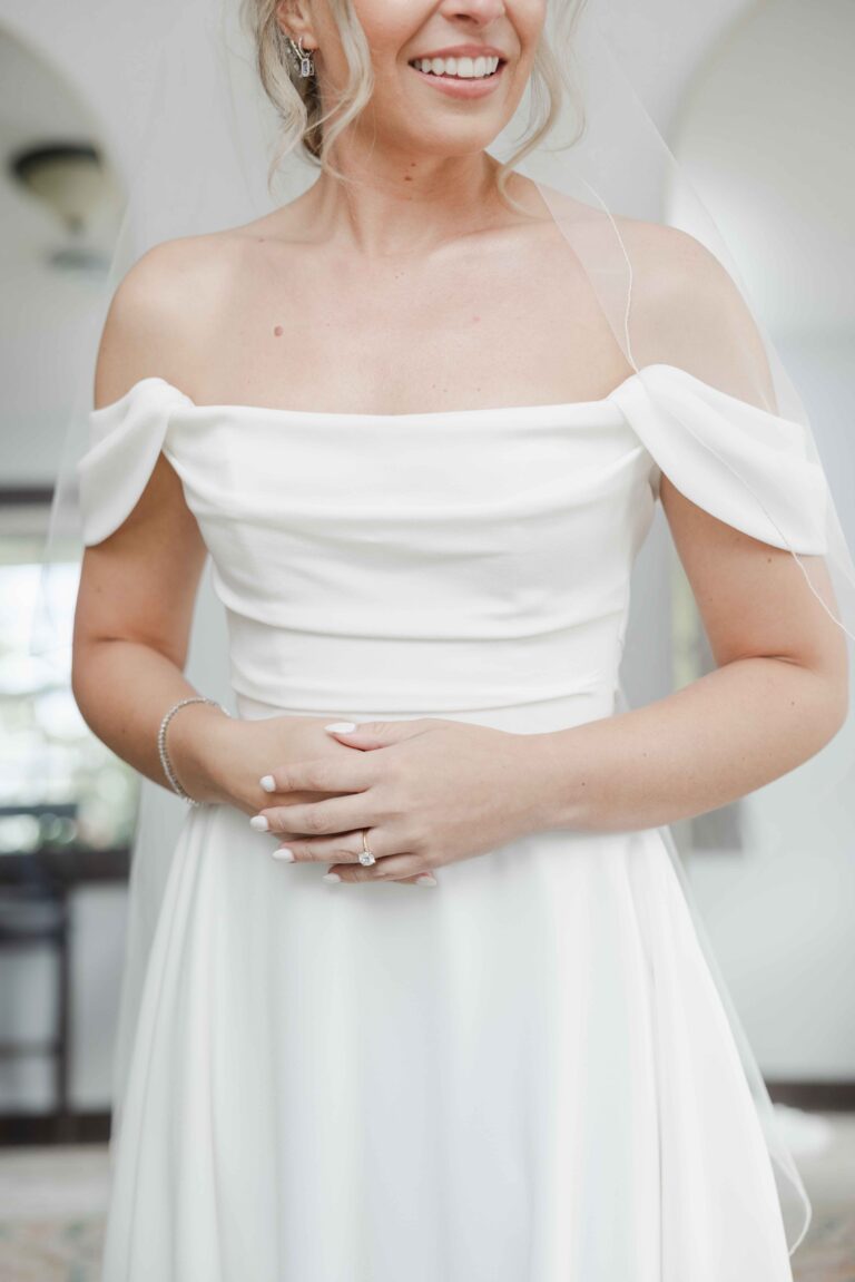 Bodice of Dress Modern Light The Pavillion at Orchard Ridge Farms Summer Fall September Wedding By Mary Rose Photography-29