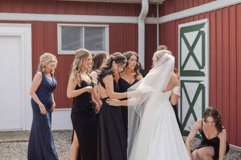 Bride With Ladies Modern Light The Pavillion at Orchard Ridge Farms Summer Fall September Wedding By Mary Rose Photography-33