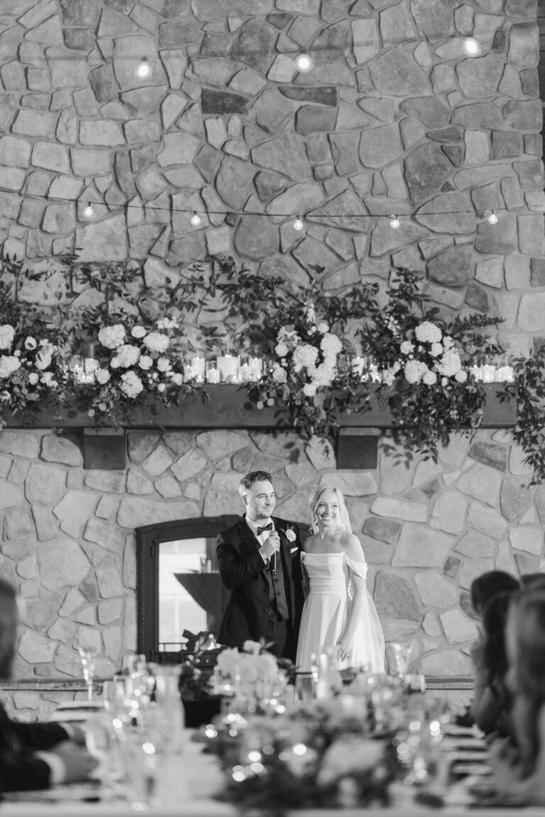 Classic Light Black and White Speeches The Pavillion at Orchard Ridge Farms Summer Fall September Wedding By Mary Rose Photography-107