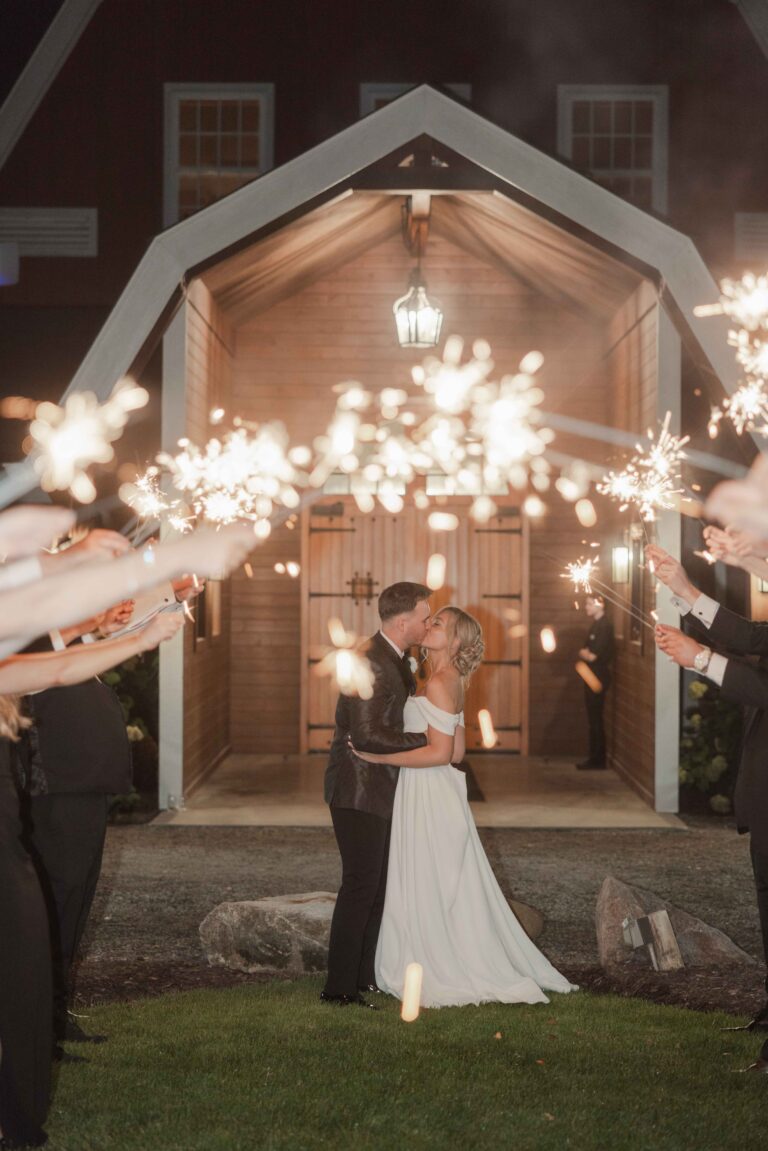 Classic Light Send Off Kiss The Pavillion at Orchard Ridge Farms Summer Fall September Wedding By Mary Rose Photography-173