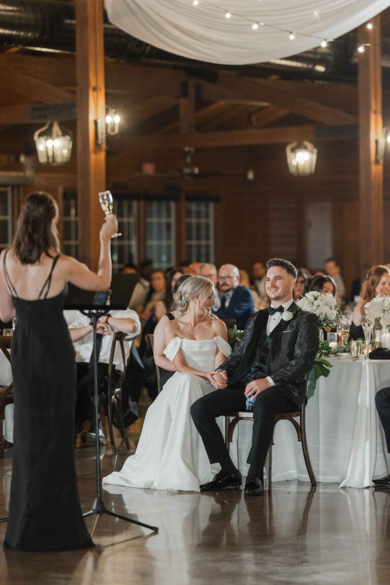 Classic Light Speech Toast The Pavillion at Orchard Ridge Farms Summer Fall September Wedding By Mary Rose Photography-149