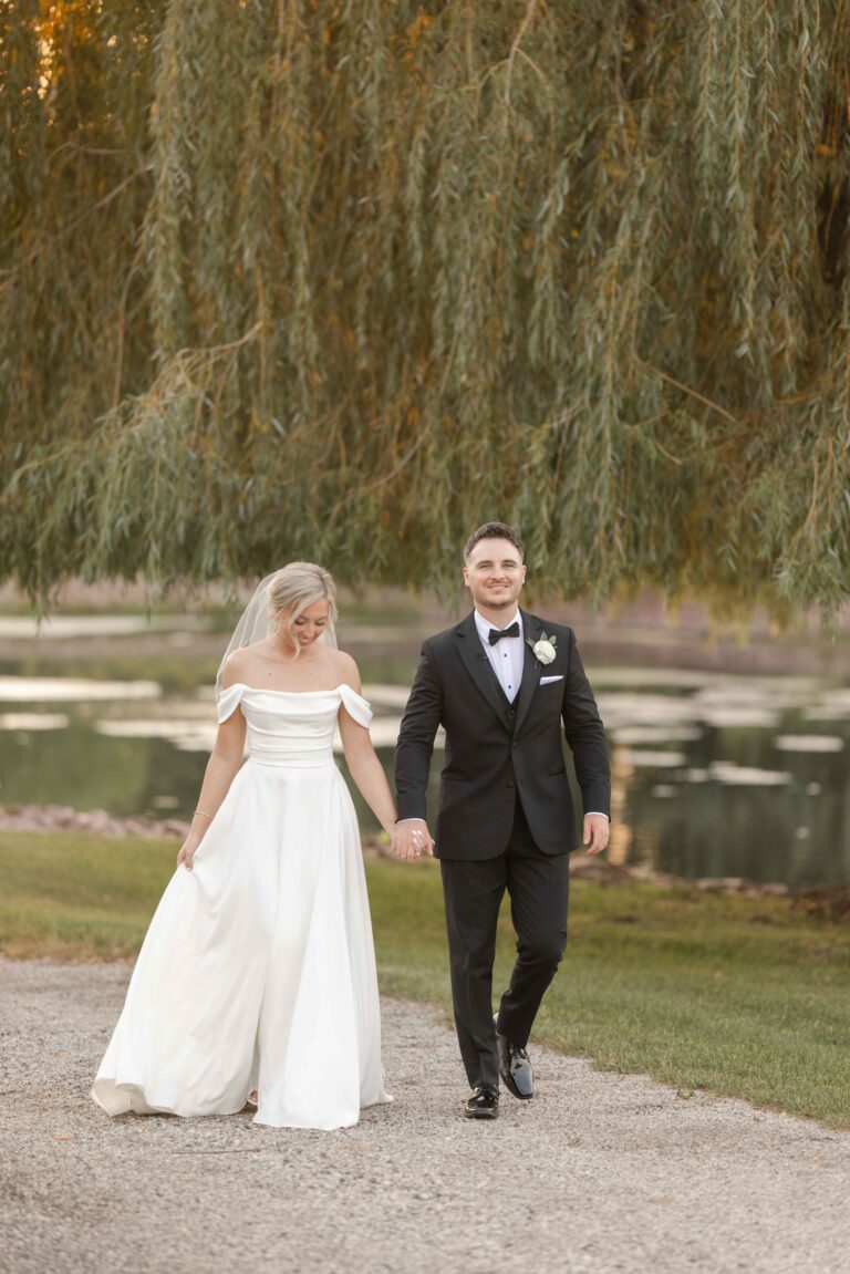Classic Light Walking Hand in Hand The Pavillion at Orchard Ridge Farms Summer Fall September Wedding By Mary Rose Photography-121