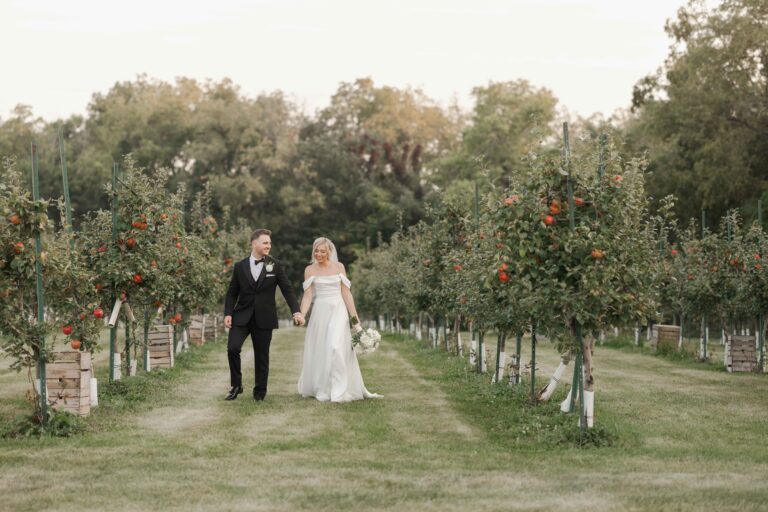 Classic Light Walking In Apple Orchard The Pavillion at Orchard Ridge Farms Summer Fall September Wedding By Mary Rose Photography-136