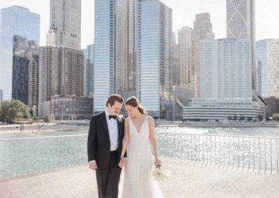 Chicago Skyline Montrose Beach Northwestern Wedding Photography at Chicago Winery