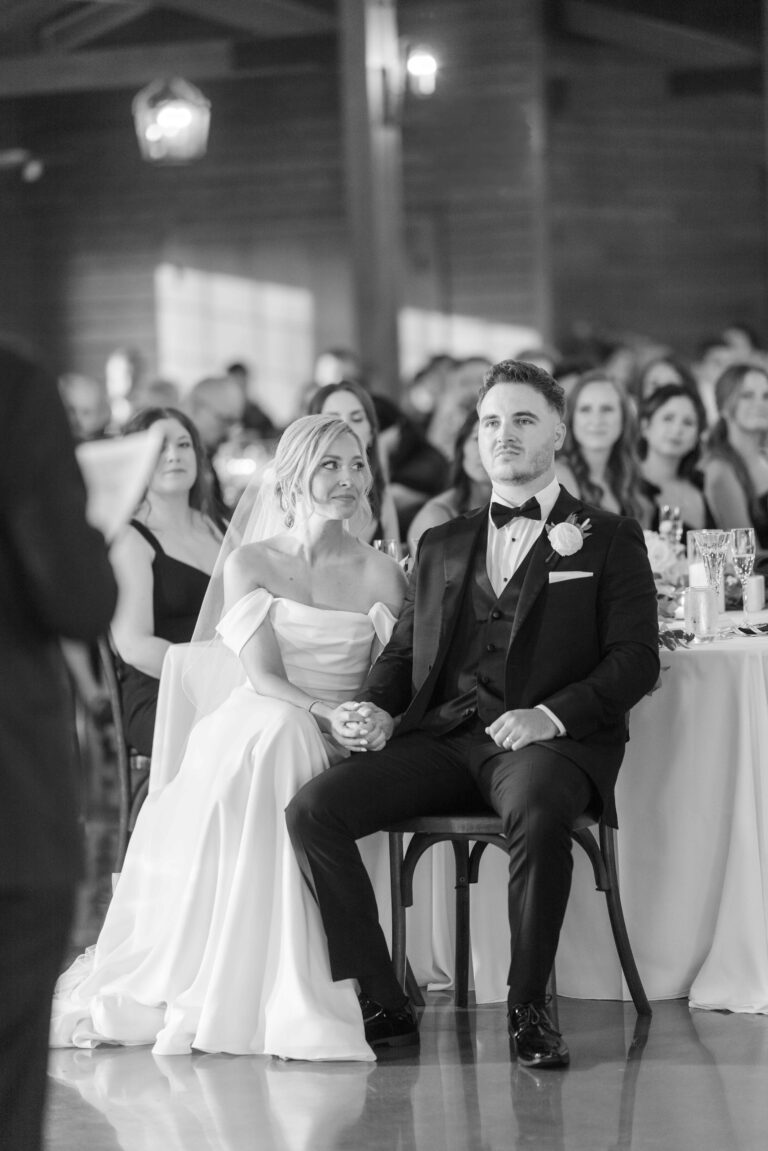 Couple During Speeches Classic Light The Pavillion at Orchard Ridge Farms Summer Fall September Wedding By Mary Rose Photography-92
