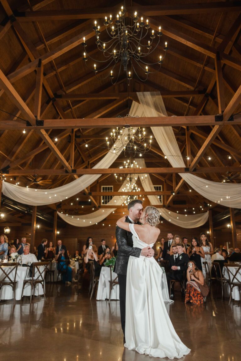First Dance Kiss Classic Light The Pavillion at Orchard Ridge Farms Summer Fall September Wedding By Mary Rose Photography-159