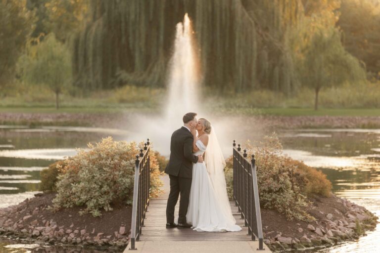 Golden Hour Kiss Classic Light The Pavillion at Orchard Ridge Farms Summer Fall September Wedding By Mary Rose Photography-112