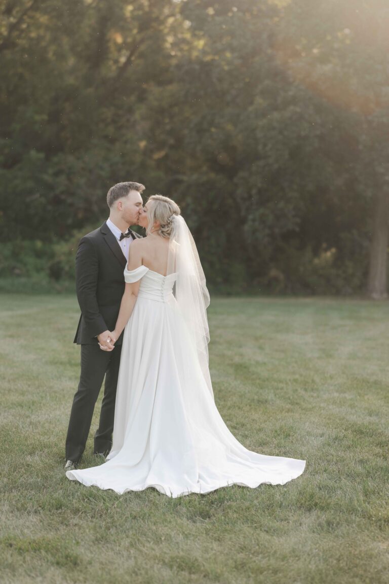 Groom Kissing Bride Modern Light The Pavillion at Orchard Ridge Farms Summer Fall September Wedding By Mary Rose Photography-62