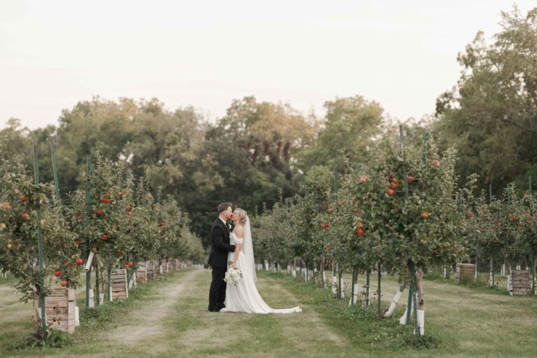 Kiss in Apple Orchard Classic Light The Pavillion at Orchard Ridge Farms Summer Fall September Wedding By Mary Rose Photography-135