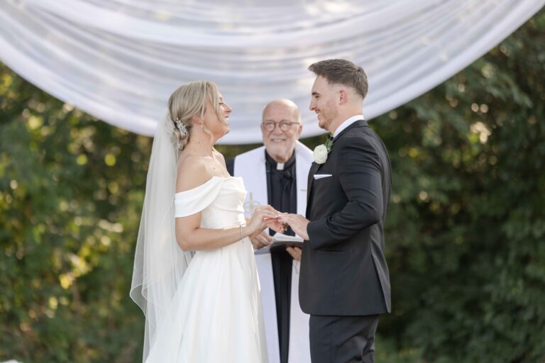 Modern Light Groom Bride Altar The Pavillion at Orchard Ridge Farms Summer Fall September Wedding By Mary Rose Photography-42
