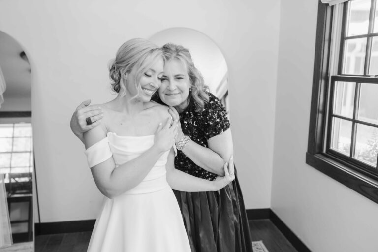Modern Light Mom Hugging Bride The Pavillion at Orchard Ridge Farms Summer Fall September Wedding By Mary Rose Photography-20