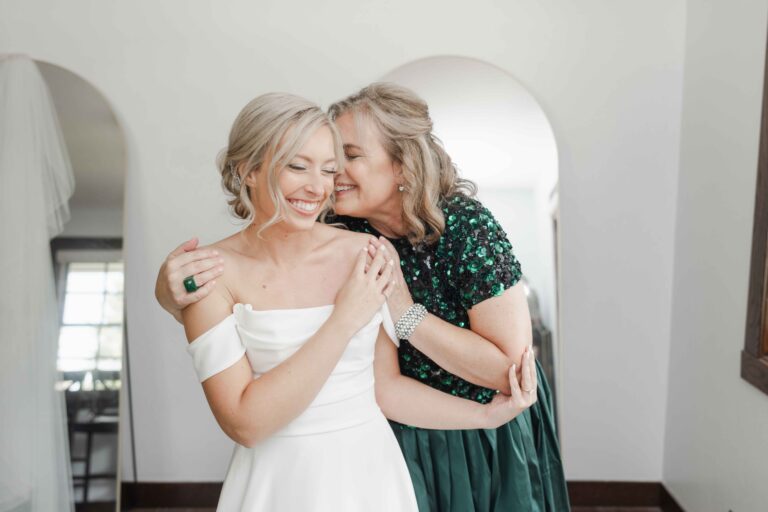 Mom Hugging Bride Modern Light The Pavillion at Orchard Ridge Farms Summer Fall September Wedding By Mary Rose Photography-21