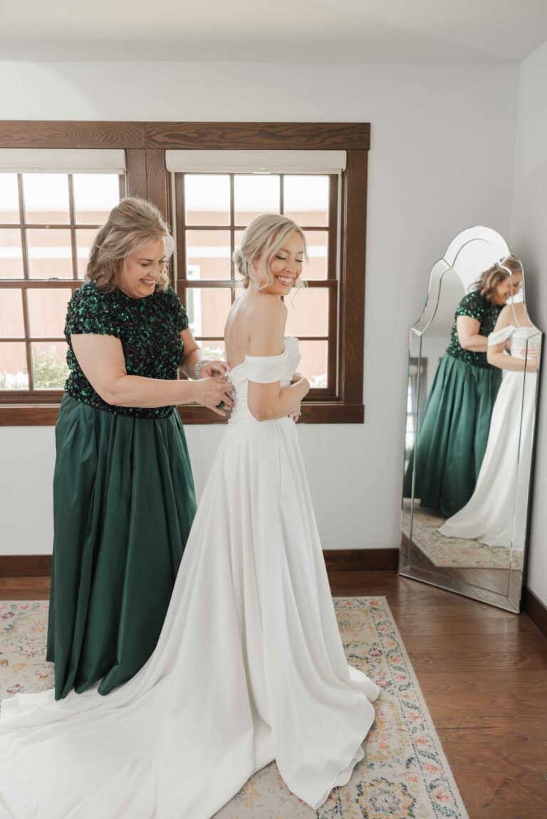 Mother Helping Bride Modern Light The Pavillion at Orchard Ridge Farms Summer Fall September Wedding By Mary Rose Photography-18
