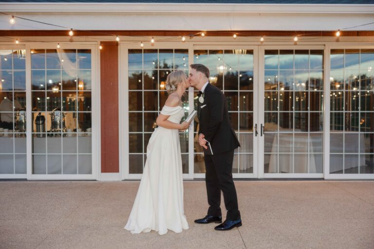 Outdoor Kiss Classic Light The Pavillion at Orchard Ridge Farms Summer Fall September Wedding By Mary Rose Photography-144