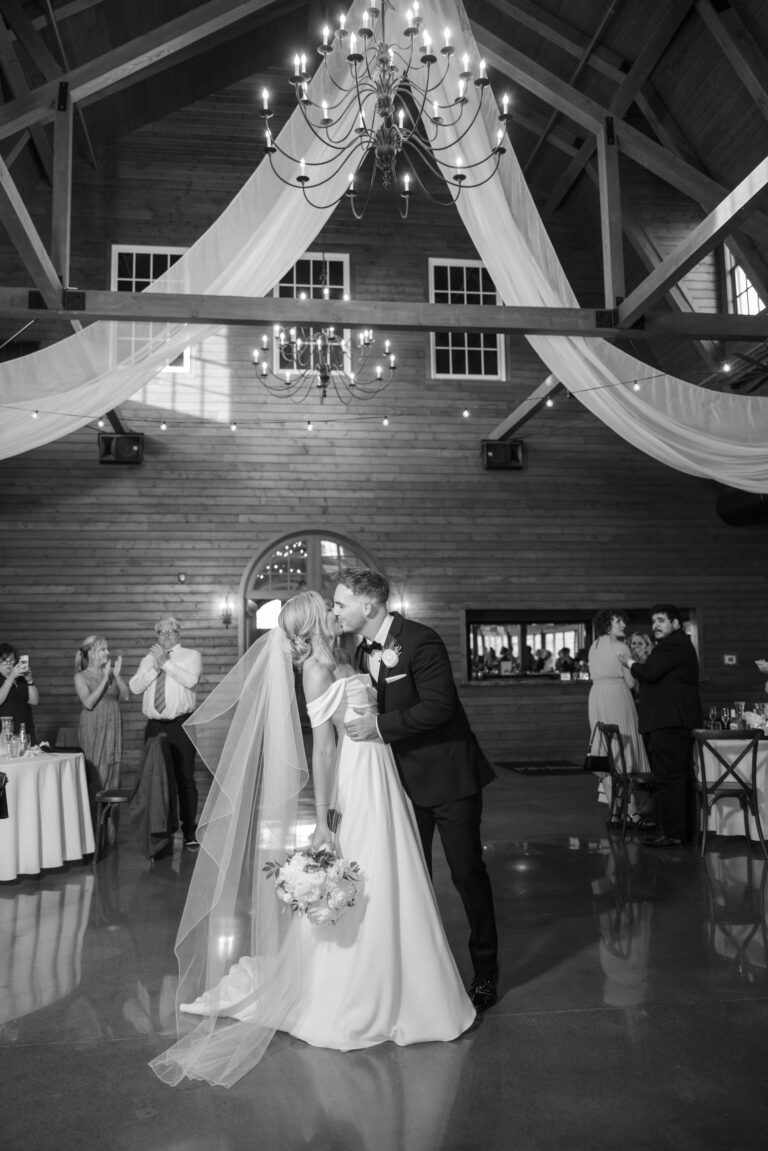 Reception Kissing Soft Bright The Pavillion at Orchard Ridge Farms Summer Fall September Wedding By Mary Rose Photography-77