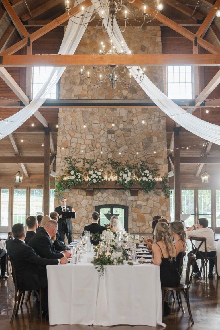 Reception Speeches Soft Bright The Pavillion at Orchard Ridge Farms Summer Fall September Wedding By Mary Rose Photography-90