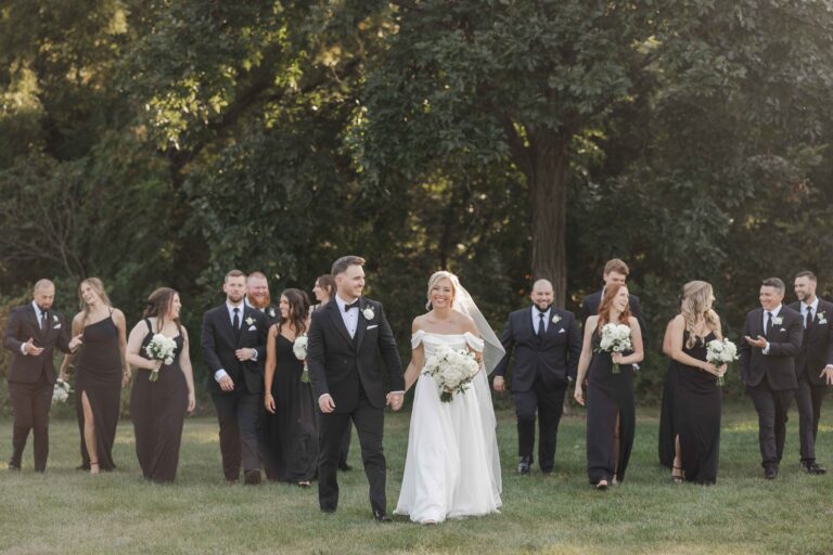 Walking Ahead of Party Modern Light The Pavillion at Orchard Ridge Farms Summer Fall September Wedding By Mary Rose Photography-51
