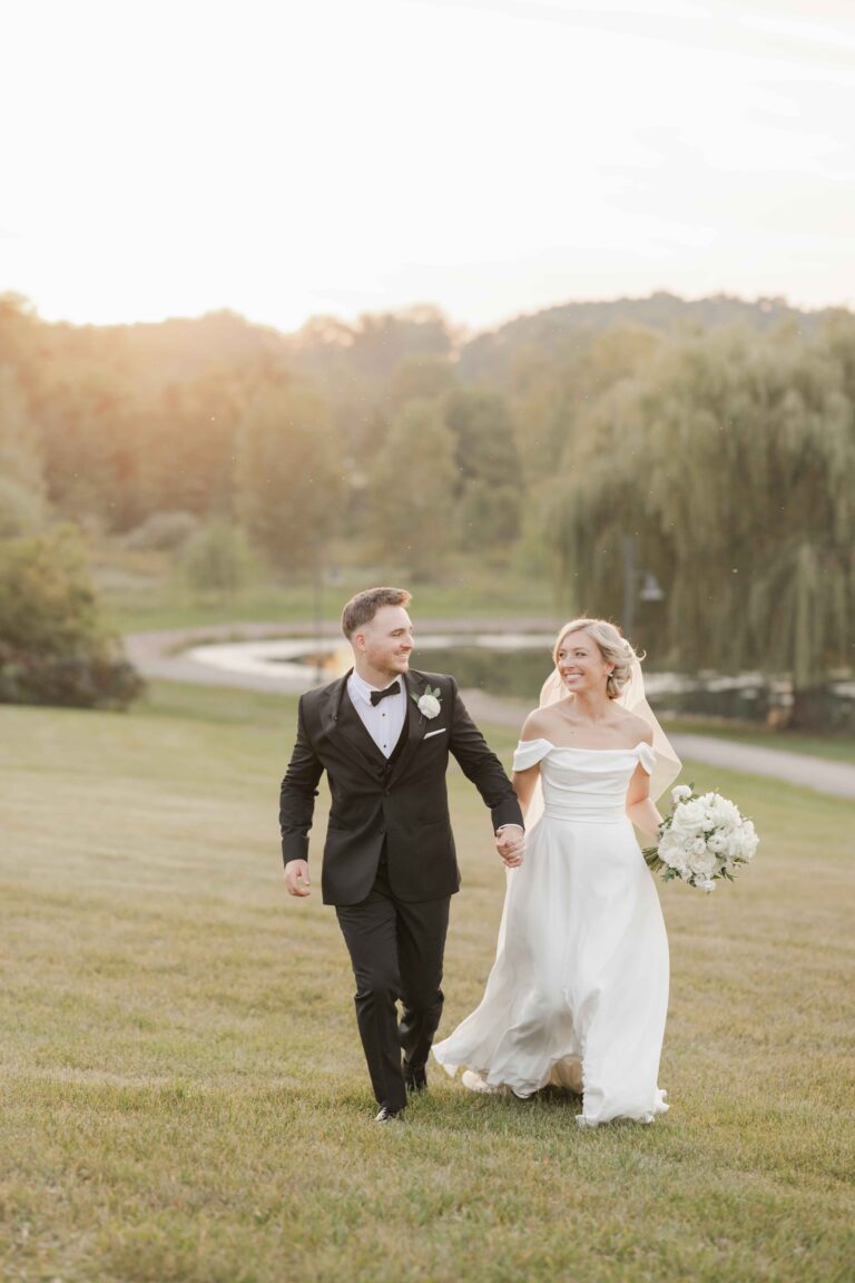 Walking in Golden Hour Classic Light The Pavillion at Orchard Ridge Farms Summer Fall September Wedding By Mary Rose Photography-133